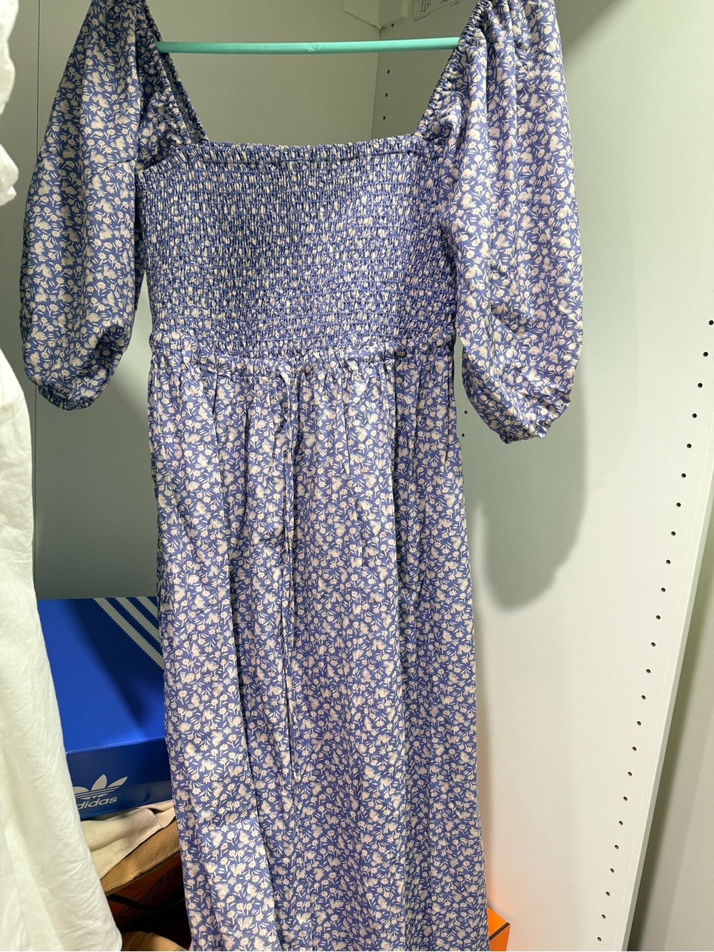Women’s Blue Floral Smocked Midi Dress